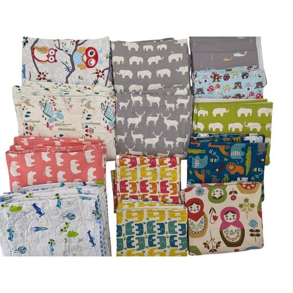 NEW BABY BLANKET Handmade Quilted Cotton 35x42 Reversible Gray Deer Fawn Fabric - Picture 5 of 6